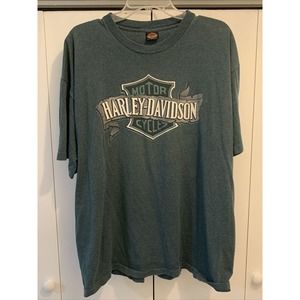 VTG 90s T Shirt XL Harley Davidson GREEN Textured Striped Charlotte, NC MADE USA